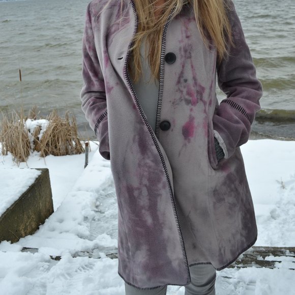 Vintage Marvin Richards Cashmere Long hoodie Coat gray black Red purple M L XL - Picture 6 of 15